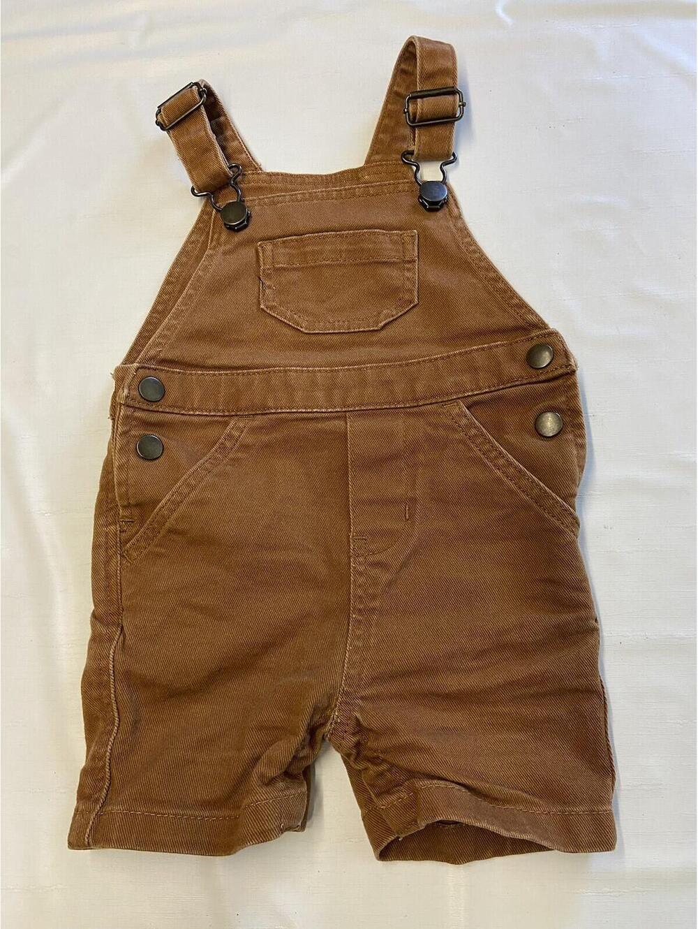 Toddler HANNA ANDERSSON Brown Denim Shorts Overalls Sz 18-24 MOS